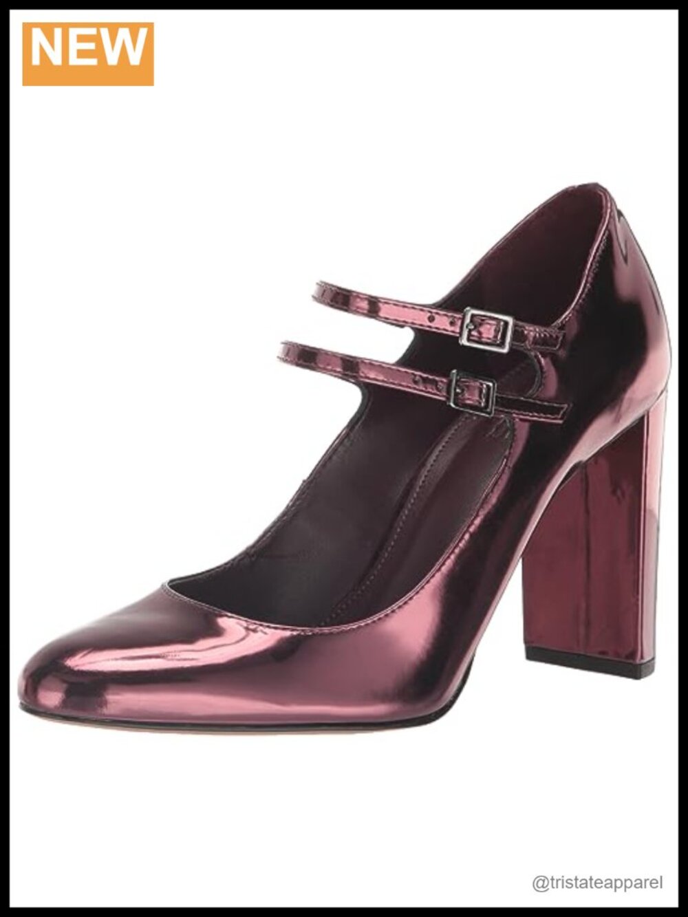 Leather Block Heel Pump with Buckle Closure Almond Toe Semi Formal